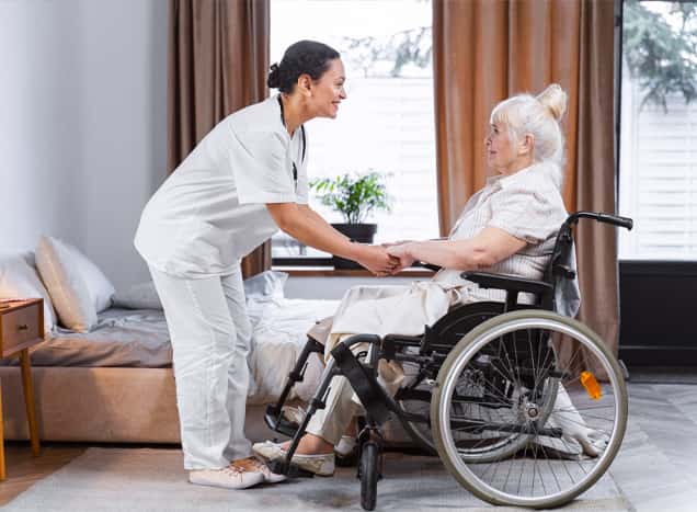 Hospice nurse offering gentle care and emotional support to a patient at home